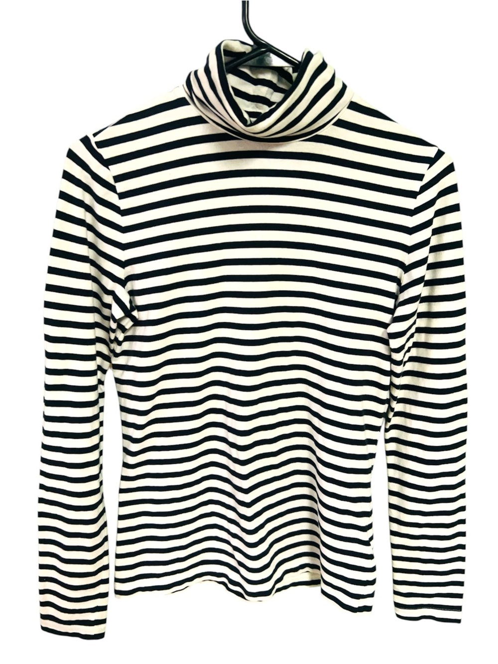 Lands' End Black and Cream/White Striped Turtleneck Top